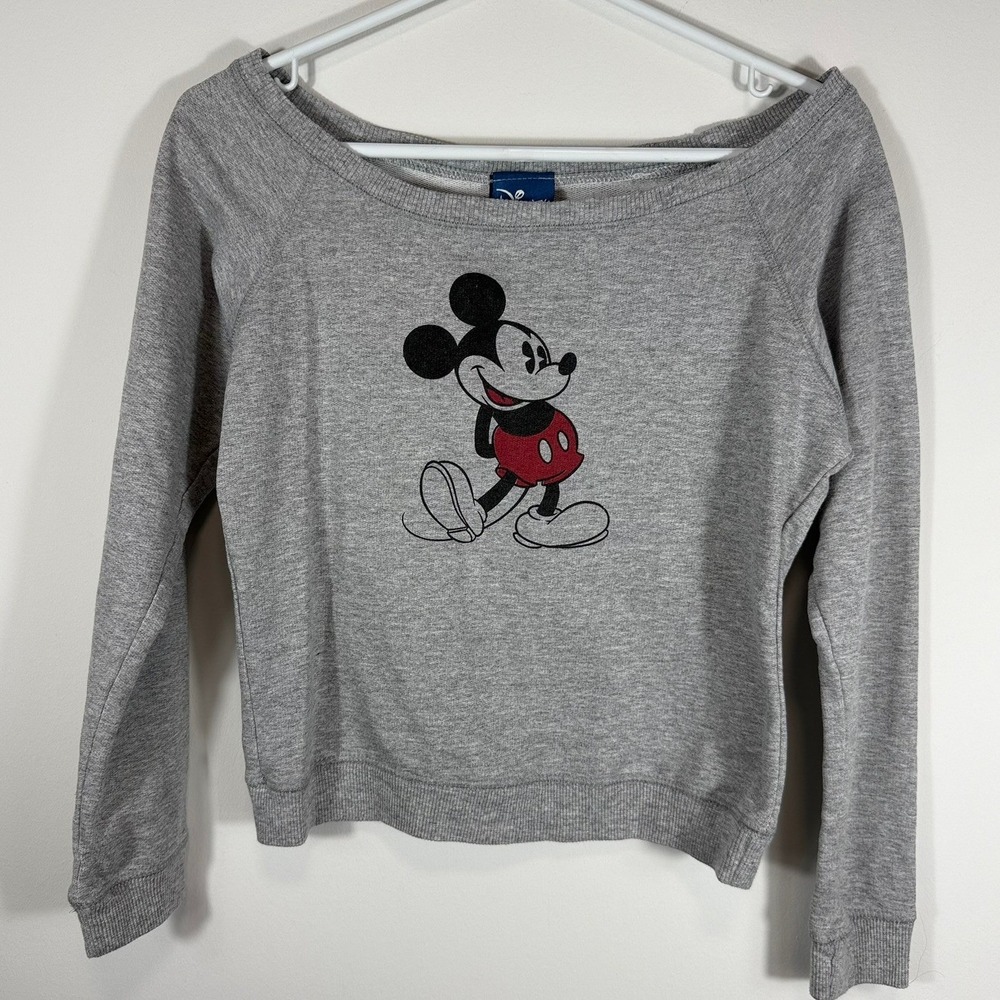 VTG Disney Mickey Mouse Sweatshirt Gray Off Shoulder Graphic Pullover Canada